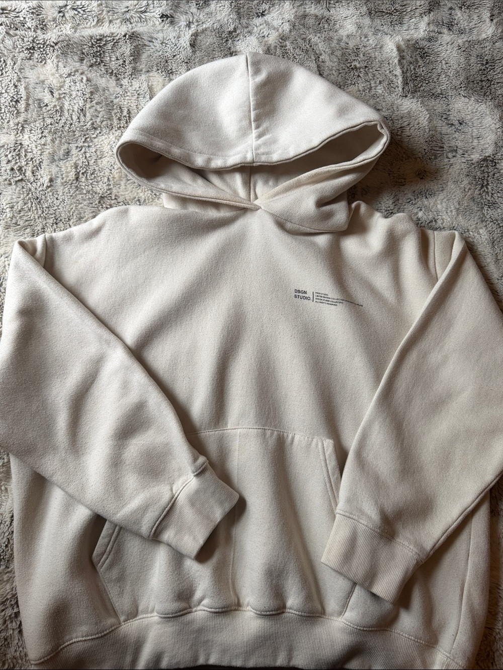 Boohoo Cream Oversized Pullover Hoodie with Subtle Chest Print